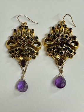 Lauren Ralph Lauren Gold-Tone Filigree Earrings with Purple Drops